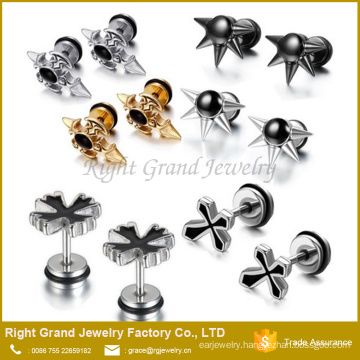 Stainless Steel Unisex Cross Spikes Punk Rock Fake Plugs Stud Ear Jewelry